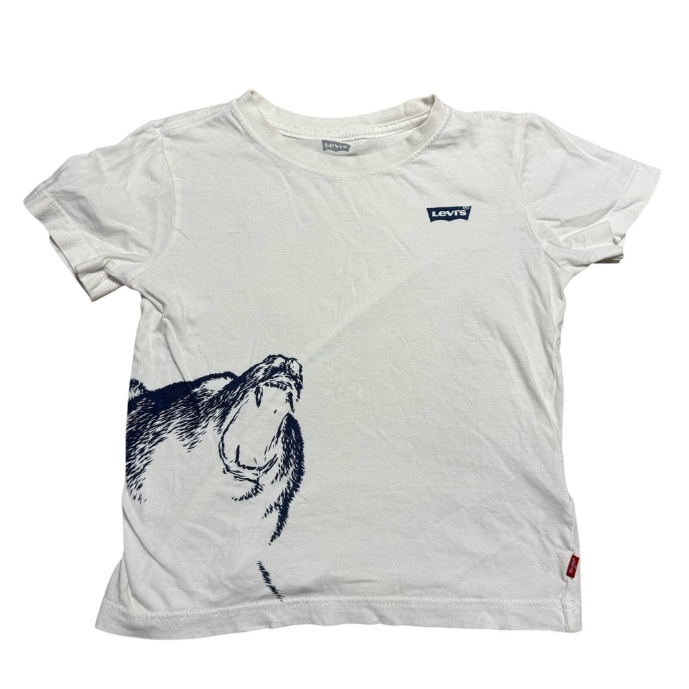 Levis Boys White Bear Graphic T-Shirt Short Sleeve Crew Neck Size 7 L 6-7 YRS